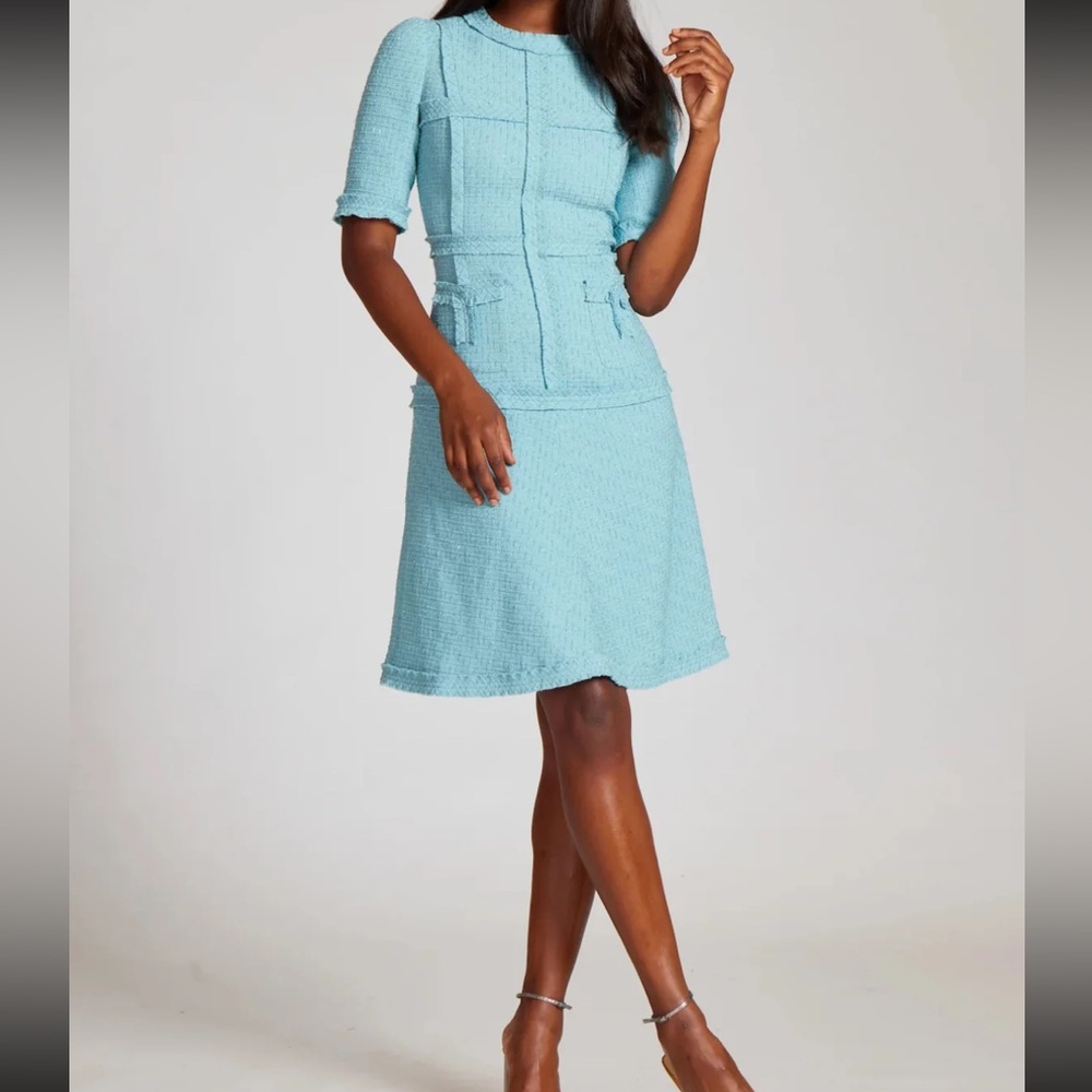 Rickie Freeman for Teri Jon Light Blue Tweed Midi Dress